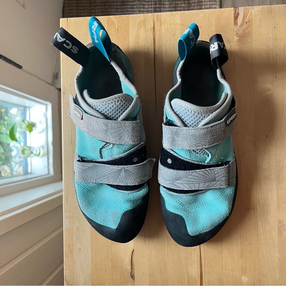 Scarpa Turquoise and Black Climbing Shoes